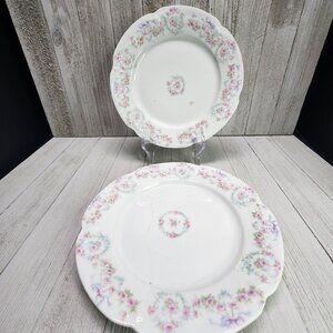 Vintage Bassett Limoges Dinner Plates Pink White Flower Austria 7.5 in Set Of 2